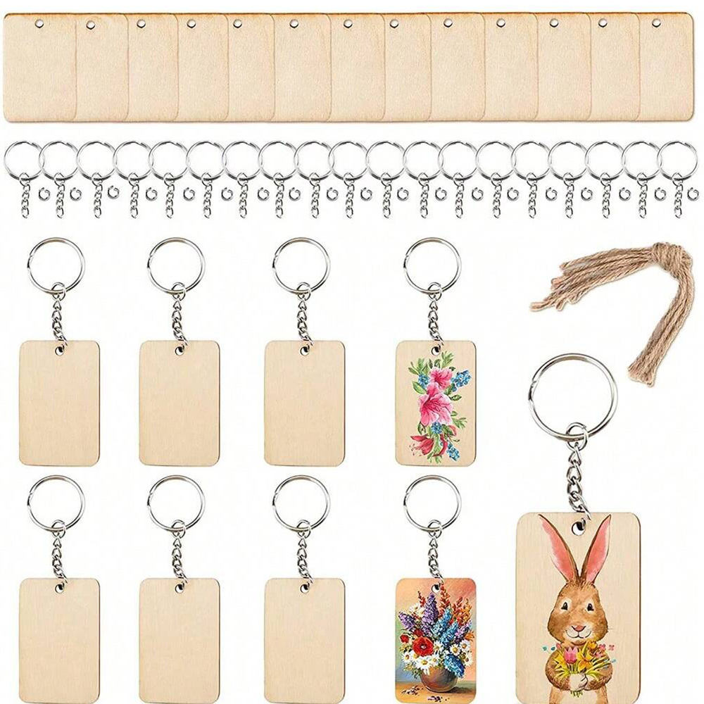 Wood Ring Blank - 60 pièces porte-clés en bois vierge